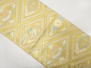 アンティーク　服部織物製　白鳥錦　菱に向かい鳳凰・向かい蝶・桐・菊模様織り出し袋帯（材料）